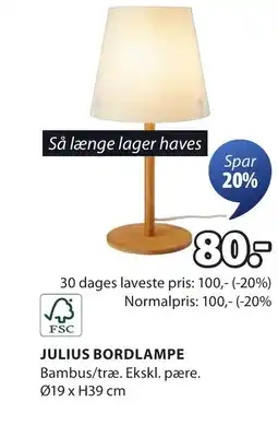 JYSK JULIUS BORDLAMPE tilbud