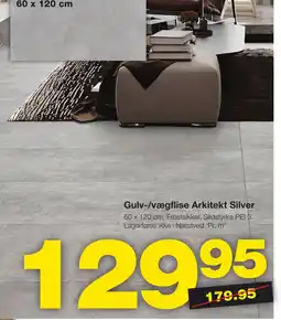Bauhaus Gulv-/vægflise Arkitekt Silver 60 x 120 cm. Frostsikker. Slidstyrke PEI 3. Lagerføres ikke i Næstved. Pr. m² tilbud