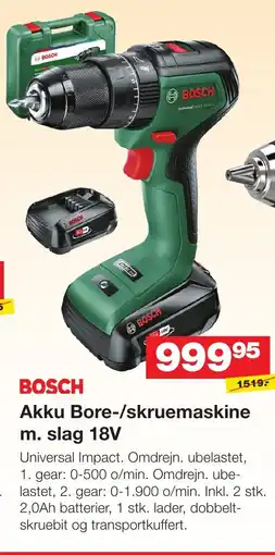 Bauhaus BOSCH Akku Bore-/skruemaskine m. slag 18V tilbud
