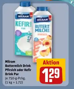 REWE DE Milram Buttermilch Drink Pfirsich oder Kefir Drink Pur tilbud