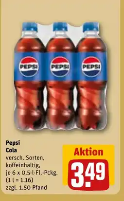 REWE DE Pepsi Cola versch. Sorten, koffeinhaltig, tilbud