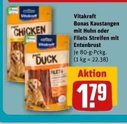 REWE DE Vitakraft Bonas Kaustangen mit Huhn oder Filets Streifen mit Entenbrust tilbud