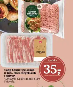 Dagli'Brugsen Coop hakket grisekød 8-12%, eller stegeflæsk i skiver tilbud