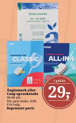 Dagli'Brugsen Änglamark eller Coop opvasketabs 30-60 stk. tilbud