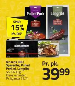 Fleggaard Jensens BBQ Spareribs, Pulled Pork el. Longribs tilbud