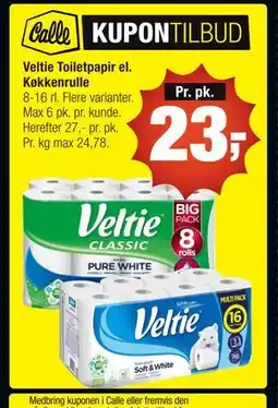 Calle Veltie Toiletpapir el. Køkkenrulle tilbud