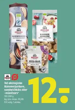 Coop 365 COOP 365 økologiske kammerjunkere, sandwichkiks eller -müslibars tilbud