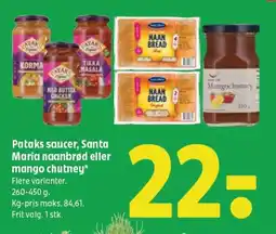 Coop 365 PATAKS saucer, Santa Maria naanbrød eller mango chutney tilbud