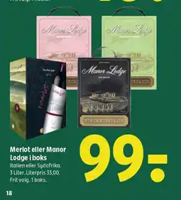 Coop 365 MERLOT eller Manor Lodge i boks tilbud