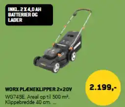 XL-BYG WORX PLÆNEKLIPPER 2×20V tilbud