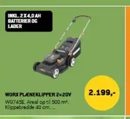 XL-BYG WORX PLÆNEKLIPPER 2×20V tilbud