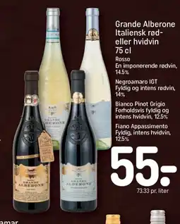 REMA 1000 GRANDE ALBERONE Italiensk rød- eller hvidvin tilbud