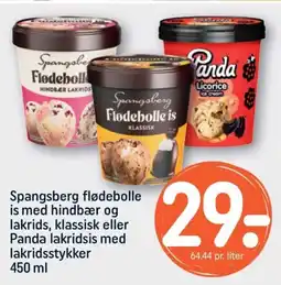 REMA 1000 SPANGSBERG flødebolle is med hindbær og lakrids, klassisk eller Panda lakridsis med lakridsstykker tilbud