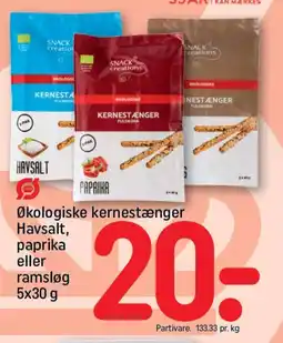 REMA 1000 SNACK CREATIONS Økologiske kernestænger Havsalt, paprika eller ramsløg tilbud