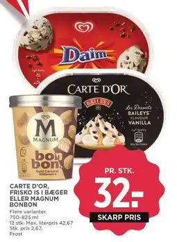 MENY CARTE D'OR, FRISKO IS I BÆGER ELLER MAGNUM BONBON tilbud