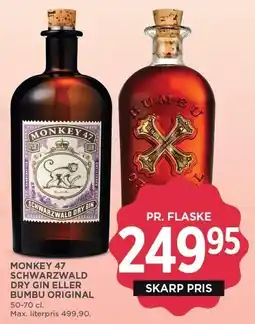 MENY MONKEY 47 SCHWARZWALD DRY GIN ELLER BUMBU ORIGINAL tilbud