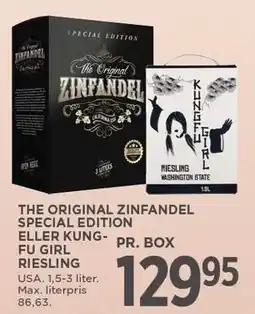 MENY THE ORIGINAL ZINFANDEL SPECIAL EDITION ELLER KUNGFU GIRL RIESLING tilbud