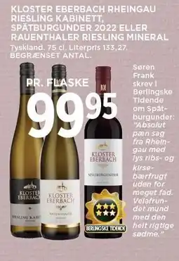 MENY KLOSTER EBERBACH RHEINGAU RIESLING KABINETT, SPÄTBURGUNDER 2022 ELLER RAUENTHALER RIESLING MINERAL tilbud