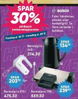 Bilka SPAR 30% på Bosch køkkenelapparater tilbud