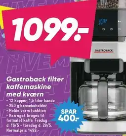 Bilka Gastroback filter kaffemaskine med kværn tilbud