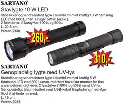 Harald Nyborg Stavlygte 10 W LED eller Genopladelig lygte med UV-lys tilbud