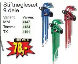 Harald Nyborg Stiftnøglesæt 9 dele tilbud