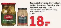 SPAR Beauvais Survarer, Herregårdsrødkål, Premium Dressing eller Bähncke Sennep i Glas tilbud