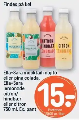 REMA 1000 Ella*Sara mocktail mojito eller pina colada, Ella*Sara lemonade citron/hindbær eller citron tilbud