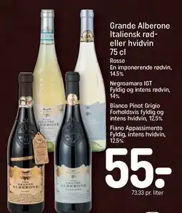 REMA 1000 Grande Alberone Italiensk rød- eller hvidvin 75 cl tilbud