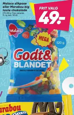 Bilka Malaco slikpose eller Marabou big taste chokolade 270-520 g tilbud