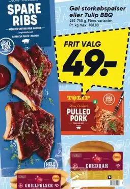 Bilka Gøl storkøbspølser eller Tulip BBQ tilbud