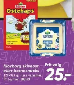 Bilka Klovborg skiveost eller børnesnacks tilbud