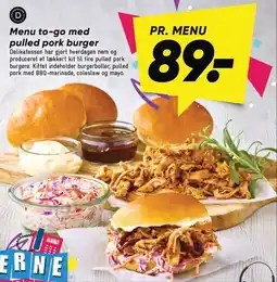 Bilka DELIKATESSEN Menu to-go med pulled pork burger tilbud