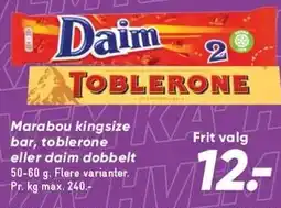 Bilka Marabou kingsize bar, toblerone eller daim dobbelt tilbud