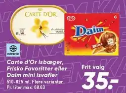 Bilka Carte d'Or isbæger, Frisko Favoritter eller Daim mini isvafler tilbud