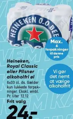 Bilka Heienekn Royal Classic eller Pilsner alkoholfri øl tilbud