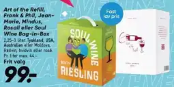 Bilka Art of the Refill, Frank & Phil, Jean-Marie, Mindus, Rosali eller Soul Wine Bag-in-Box tilbud