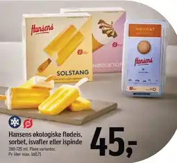 Føtex HANSENS økologiske flødeis, sorbet, isvafler eller ispinde tilbud