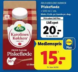 Lidl ARLA KAROLINES KØKKEN Piskefløde tilbud