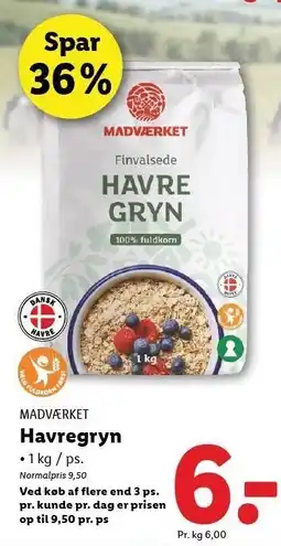 Lidl MADVÆRKET Havregryn tilbud