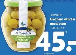 Lidl ERIDANOUS Grønne oliven med sten tilbud