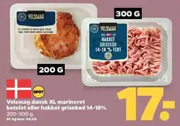 Netto Velsmag dansk XL marineret kotelet eller hakket grisekød 14-18% tilbud