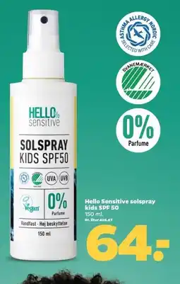 Netto Hello Sensitive solspray kids SPF 50 tilbud