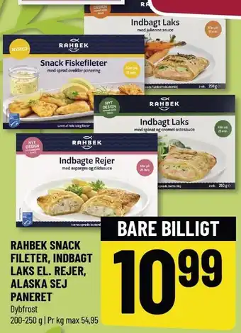 Løvbjerg RAHBEK SNACK FILETER, INDBAGT LAKS EL. REJER, ALASKA SEJ PANERET tilbud