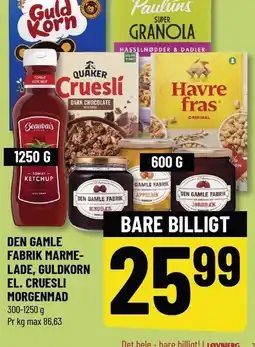 Løvbjerg DEN GAMLE FABRIK MARMELADE, GOLDKORN EL. CRUESLI MORGENMAD tilbud