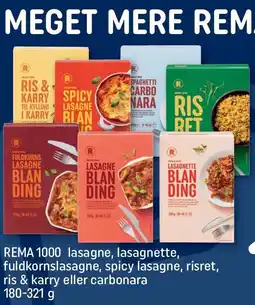 REMA 1000 REMA 1000 lasagne, lasagnette, fuldkornslasagne, risret, ris & karry eller carbonara tilbud
