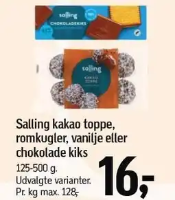 Føtex Salling kakao toppe, rimkugler, vanilje eller chokolade kiks tilbud