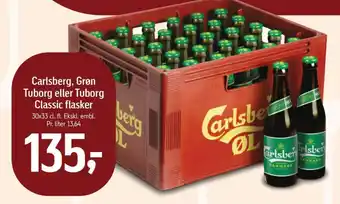 Føtex CARLSBERG, Grøn Tuborg eller Tuborg Classic flasker tilbud