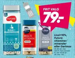 Bilka Livol+10%, Futura vitaminer/ mineraler eller Gerimax tilbud
