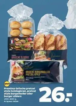 Netto Premieur brioche pretzel style hotdogbrød, pretzel style burgerboller eller burger sliders tilbud